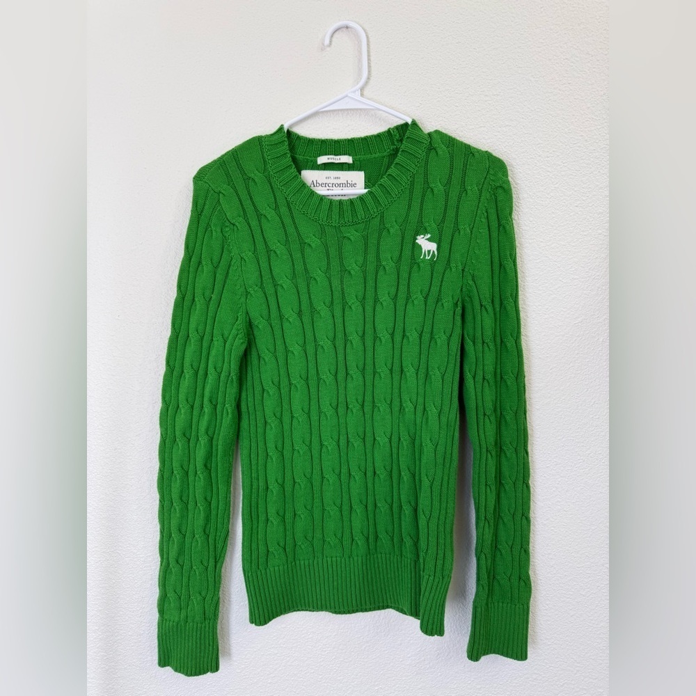 Y2K Vintage Green Abercrombie & Fitch Cable Knit Sweater Women’s Size Small